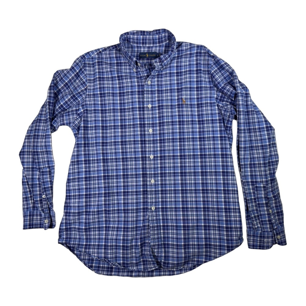 Ralph Lauren Mens L Blue Plaid Long Sleeve Button Down Shirt Casual